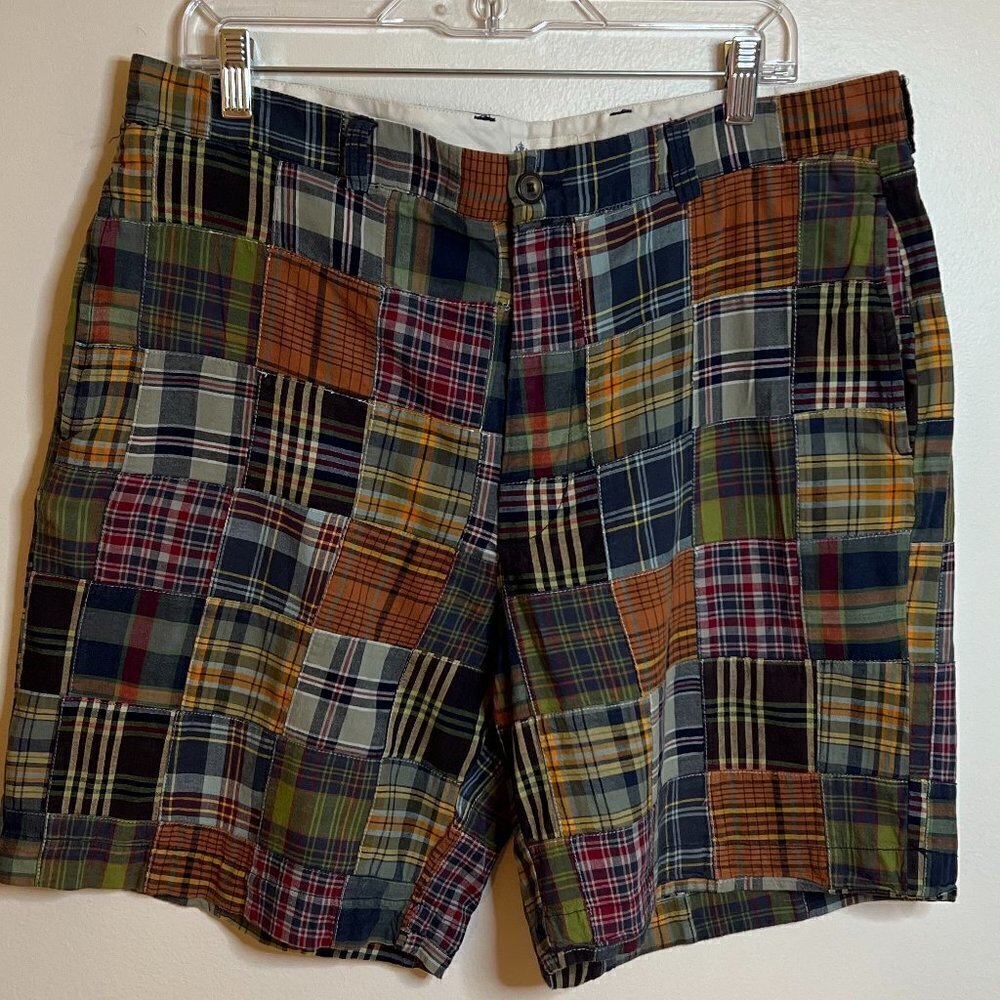 J Crew Men's Shorts 8" Madras Flat Front Casual Bottoms Size 35
